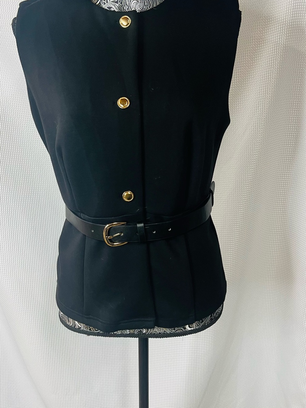 Bailey/44 Black Sleeveless Belted Vest with Gold Button Detail - Women's Jacket